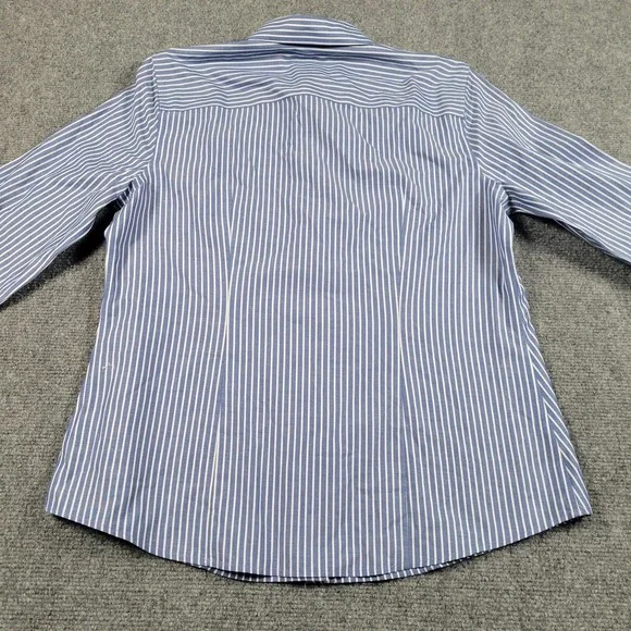 Talbots Shirt Womens 6P Blue White Stripe Button Front Wrinkle Resistant Petites - Picture 4 of 10
